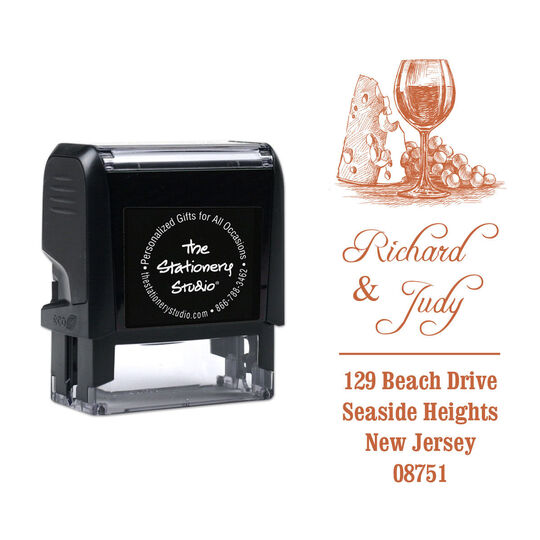 Wine and Cheese Vertical Address Self-Inking Stamp